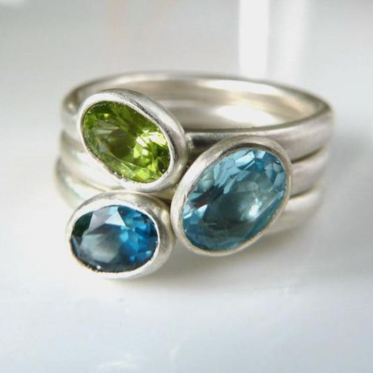 Inlaid Oval Zirconia Silver Ring