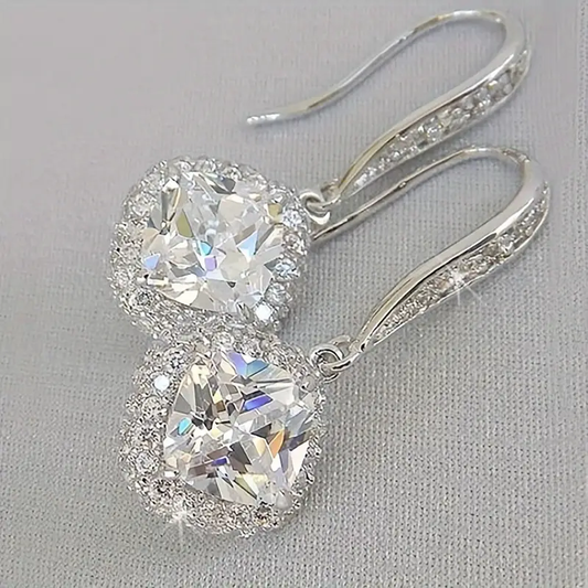 White Glass Silver Earrings