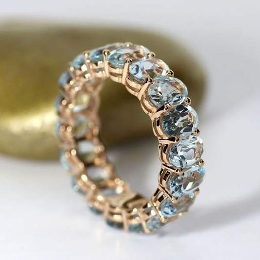 Inlaid Blue Glass Gold Ring