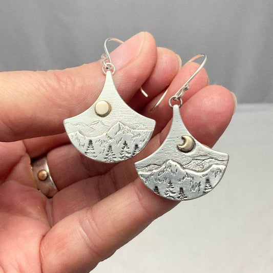 Boho Sun And Moon Of Natura Silver Earrings