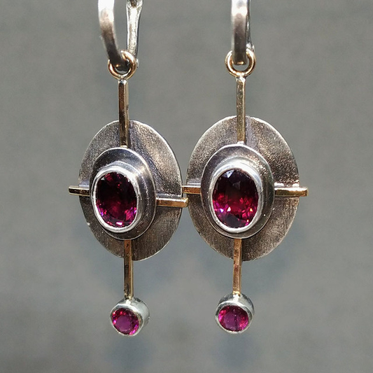 Earrings With Garnet Crystal in Sterling Silver