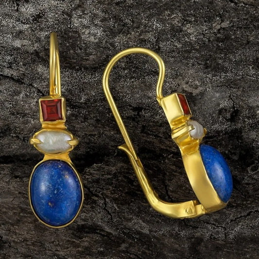 Golden Blue Stone Earrings