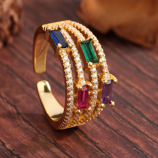 Gold & Colorful Crystals Ring