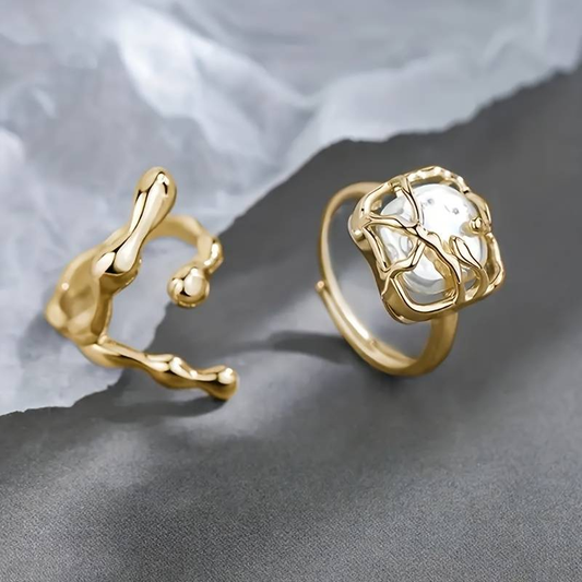 Gold Pearl Ring Set