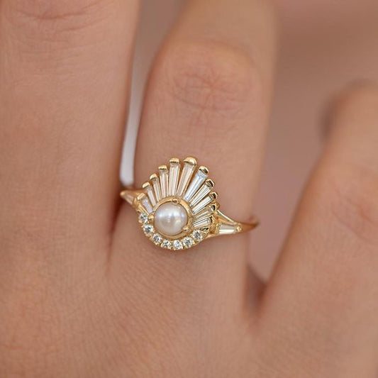 White Pearl Crescent Ring
