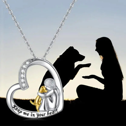 925 Sterling Silver Necklace ��� Heart & Dog Design With Zirconia
