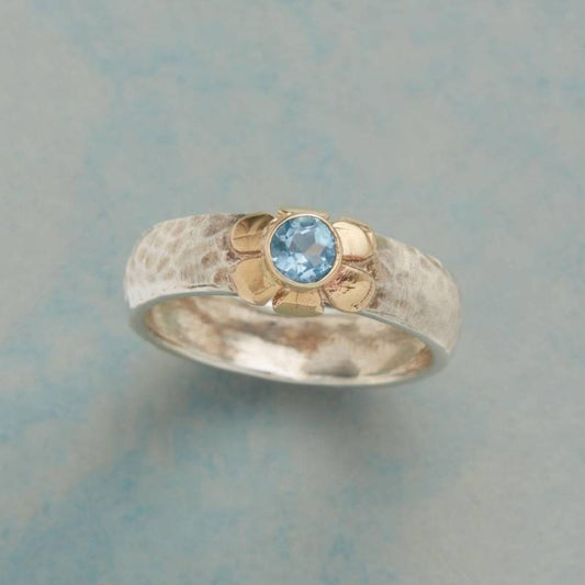 Silver Blue Zirconia Flower Ring