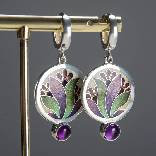 Earrings With Purple Crystals in Sterling Silver