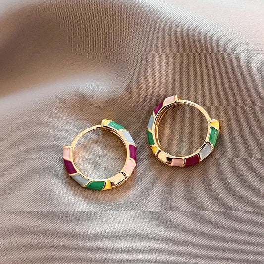 Earrings With Multicolor Enamel in Gold