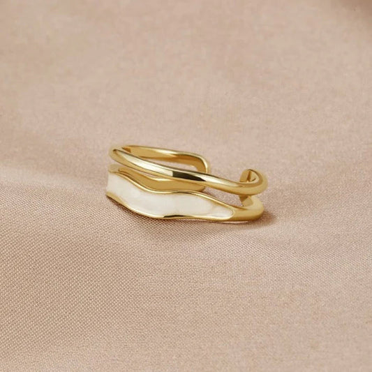 Gold Ring With White Enamel