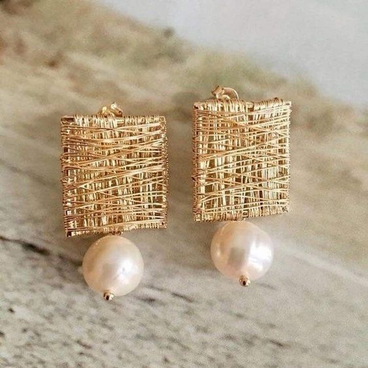 Vintage Golden Threads With Pearls Earrings