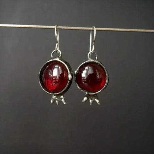 Earrings With Inlaid Red Crystal