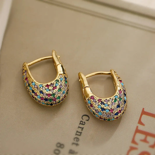 Colorful Earrings With Inlaid Crystals