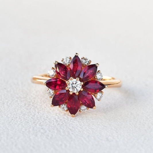 Ruby Blossom Halo Ring