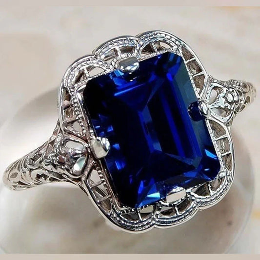 Inlaid Blue Glass Silver Ring
