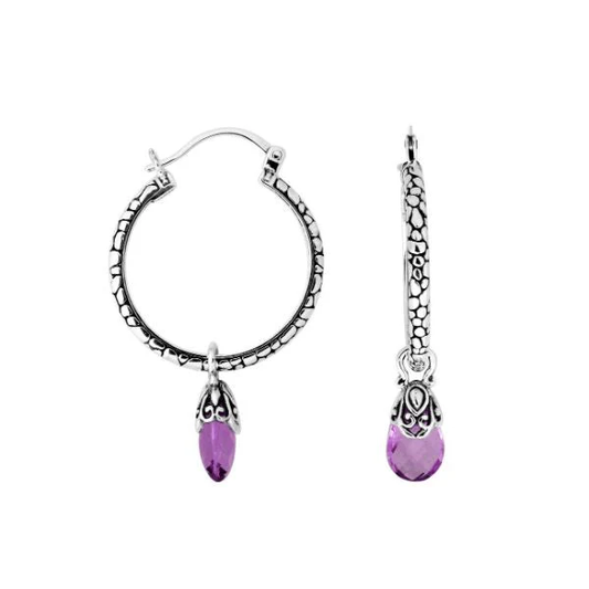 Vintage Purple Drop Hoop Earrings