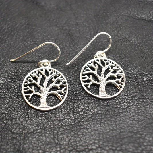 Tree Of Life Rounded Silver Earrings