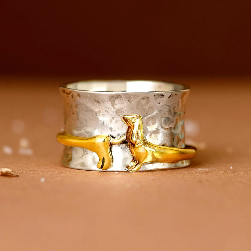 Silvered Gold Sausage Dog Ring