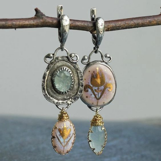 Green & Pink Glass Earrings