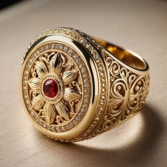 Exotic Gold Red Crystal Seal Ring