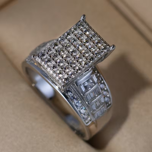 Vintage Spark Rectangle Silver Ring