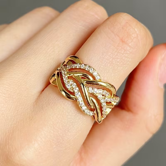 Vintage Gold Braided Zirconia Ring