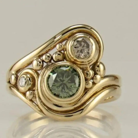 Vintage Layered Zirconia Gold Ring