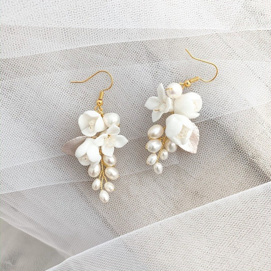 Baroque White Petal Earrings