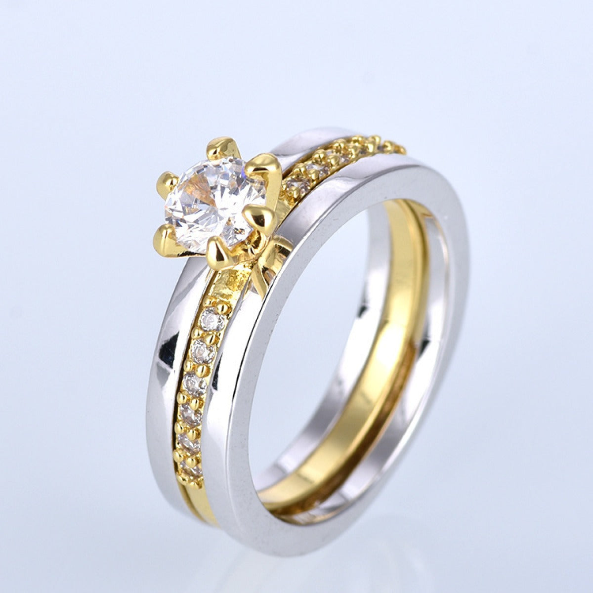 Timeless Princess Cut Bridal Ring Set – Gold & Silver