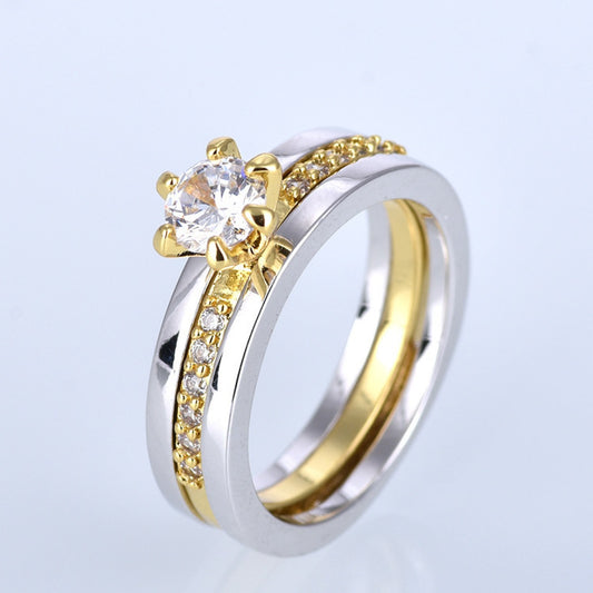 Timeless Princess Cut Bridal Ring Set – Gold & Silver