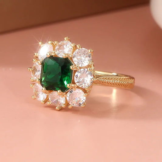 Elegant Cubic Green Crystal Ring