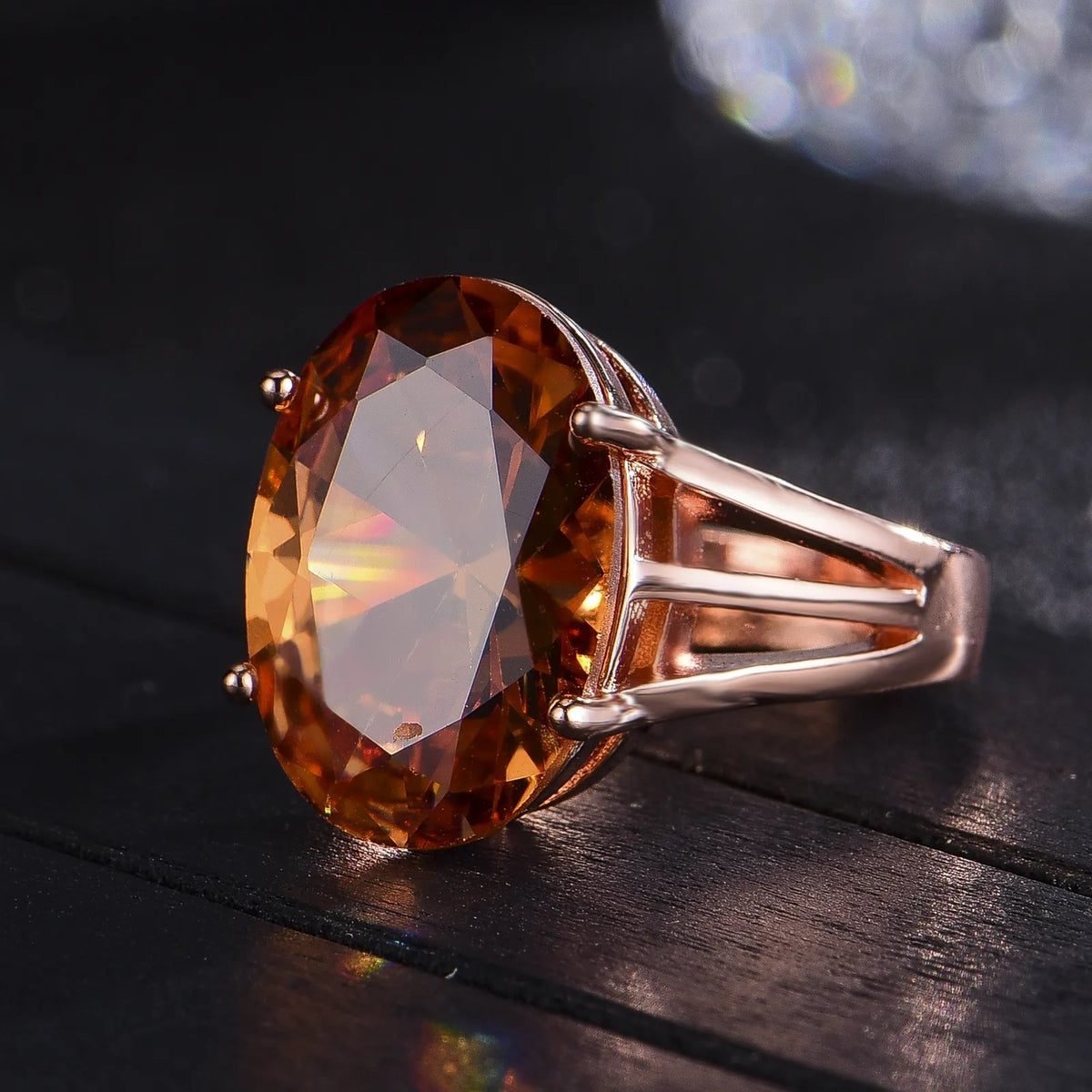 Rose Gold Pyramid Cut Orange Gem Ring