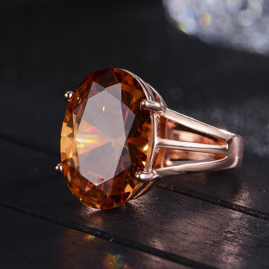 Rose Gold Pyramid Cut Orange Gem Ring