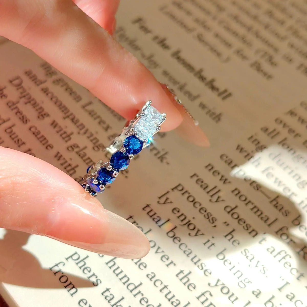 Classic White And Blue Zirconia Silver Ring