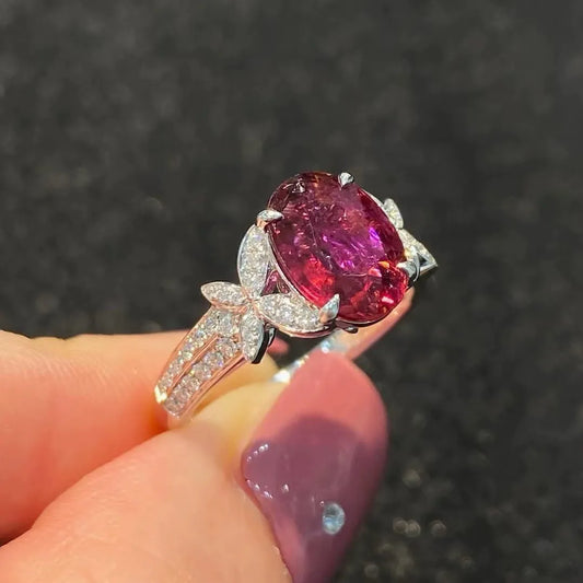 Exotic Garnet Crystal Blossom Gold Ring