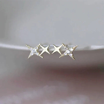Star Stud Earrings With Zirconia In Gold