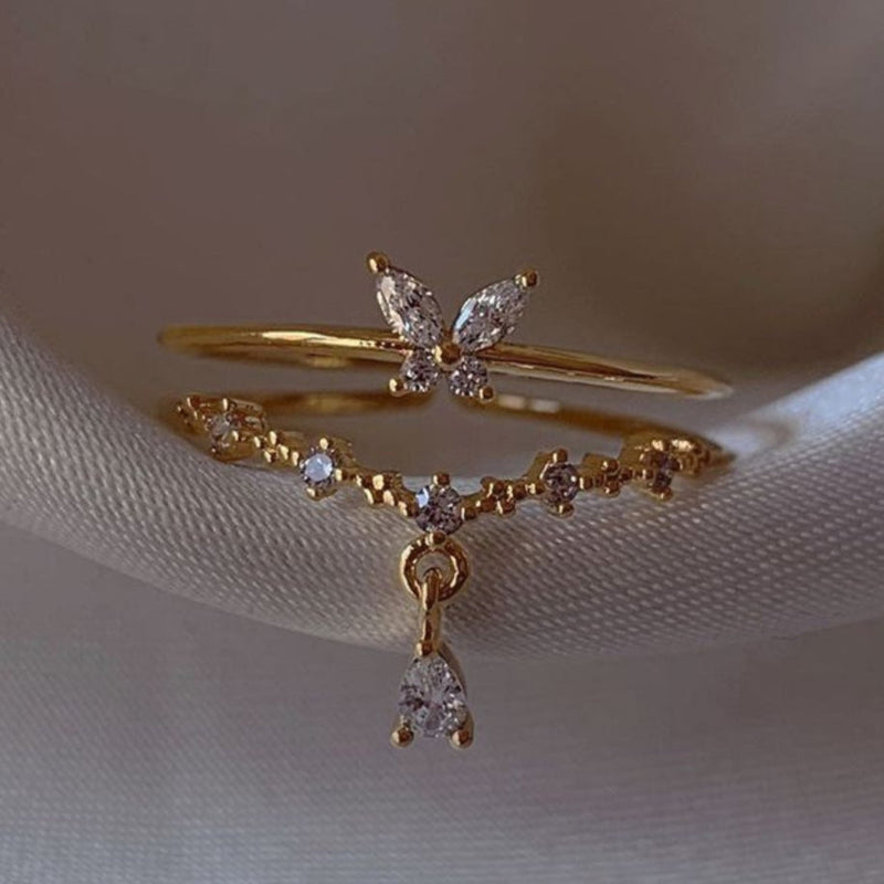 Butterfly Dangling Layer Gold Ring